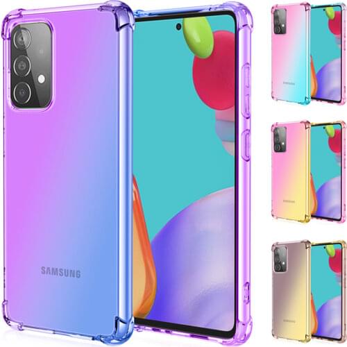 Fashion Half Transparent Gradient Phone Case For Samsung A32 5G A42 A52 5G A72 5G 4G Quantum 2 A82 A12 Airbag Corners Soft Cover