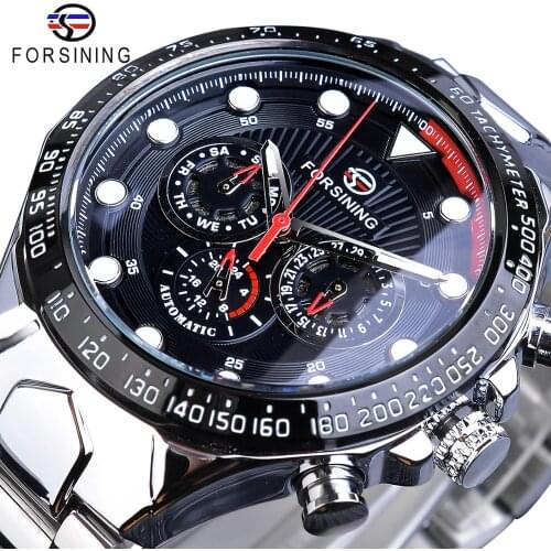 Forsining Fashion Men Watches Male Top Brand Auto Mechanical Watch Calendar Waterproof Sports Steel WristWatch Relogio Masculino