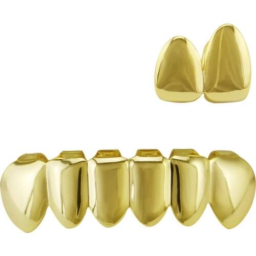 OMYFUN Teeth Grillz Set Hip Hop Dental Grills Gold Color Top & Bottom Mouth Teeth Caps Cosplay Party Punk Tooth Rapper Jewelry