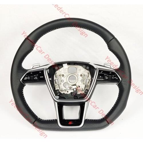 Half Perforated Leather Steering Wheel Flat Bottom Fully Alcantara with Buttons for Audi A6 A7 A8 A6L Paddle shifter