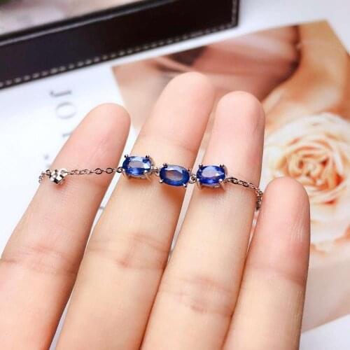 Real And Natural sapphire chain bracelet Free shipping Natural real sapphire 925 sterling silver