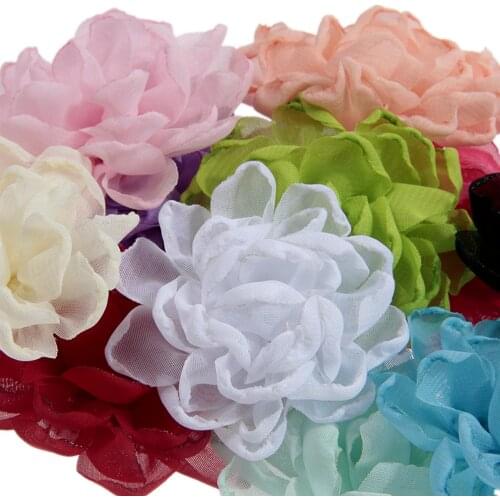 Nishine 15pcs/lot Burning Chiffon Fabric Flowers for baby Girls Headband Hair Clips Diy Women Kids Headwear Hair Accessories