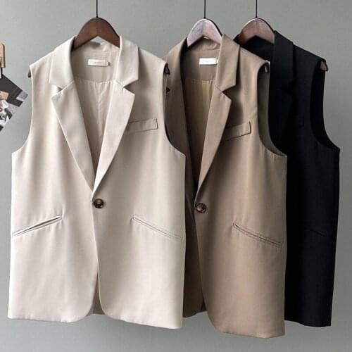 2021 Spring and Autumn New Womens Suit Waistcoat Black High Quality Casual Vest Jacket Ladies Office Blazer Sleeveless e329