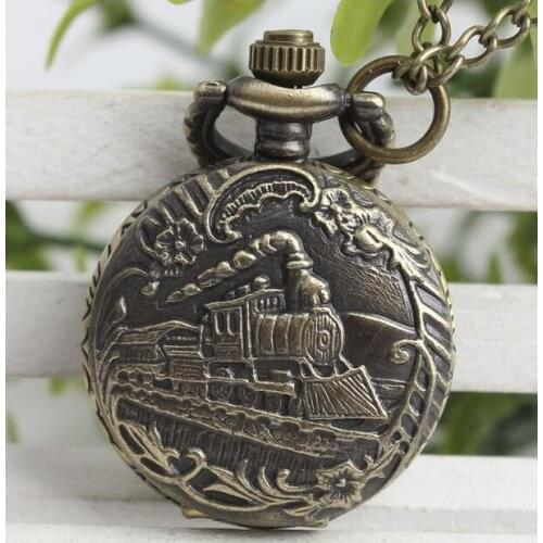 New Bronze antiques train pattern Modern hours pendant Necklace pocket watches gift