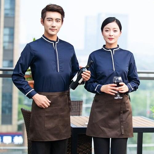 Waitress Work Clothes Long-sleeve Dining Hot Pot Restaurant Uniform West Restaurant Hotel Catering Plus Size Waiter Jacket H2358