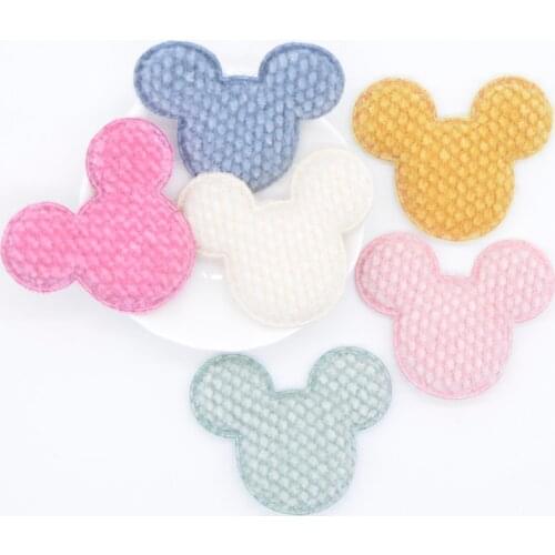 Wholesale 60Pcs Plush Fabric Mouse Head Applique for Clothes Hat Sewing Supplies Patches DIY Hair Band Clips Bow Accessories L53