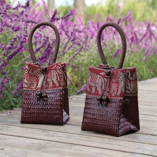 12x15CM Original Chinese Style Features Handmade Old Straw Bag Rattan Woven Retro Woven Mini Handbag Bucket Bag a6106