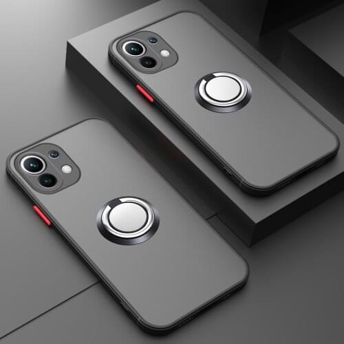 Plain Frosted translucent Ring Case For Xiaomi Mi 11 Lite Mi 11 Ultra Case With Ring Holder Hard Cover For Mi 11 5G Coques