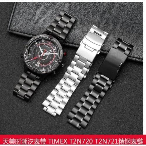 Solid stainless steel watchband for timex T2N720 T2N721 T2N739 watch strap silver black Bracelet 24*16mm watch band metal