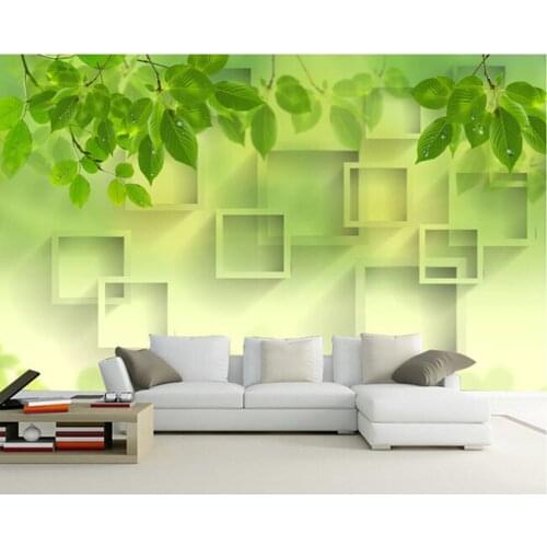 The most popular 3D large murals, green leaves and fresh background wall paper, living room sofa TV wall bedroom wall paper