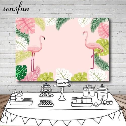 Sensfun Pink Theme Flamingo Party Backdrop Tropical Leaves Children Happy Birthday Backgrounds For Photo Studio 7x5FT Vinyl