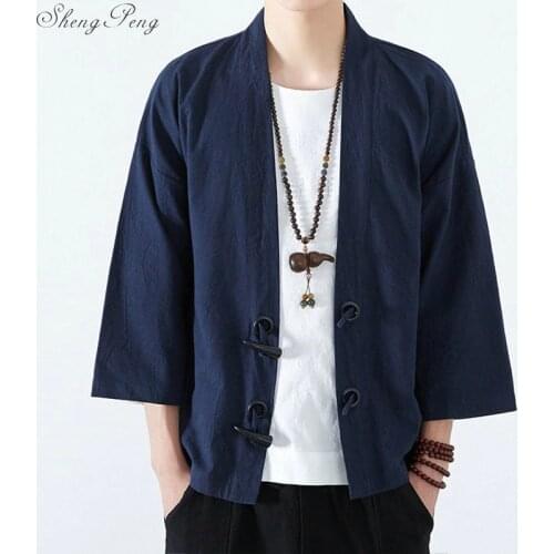 Traditional japanese mens clothing mens yukata japan kimono men traditional chinese blouse chinese top Q695