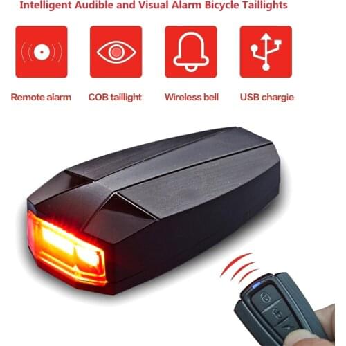 Bike Taillights Intelligent Anti-Theft Bicycle Tail Light Alarm LED Cycling Warning Electric Bell with Wireless Remote USB Cable