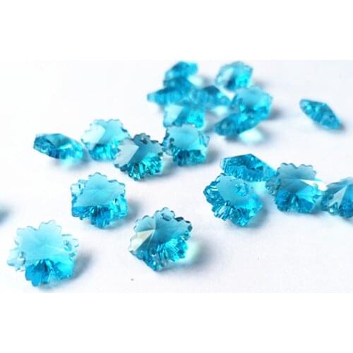 Top Quality 50pcs Aqua Color 14mm Crystal Snow Beads in Two Holes Crystal GlassChandelier Lighting Accessories Diy Jewelry Beads