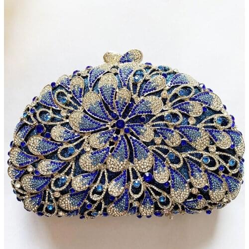 WHTUOHENG Blue/White Crystal Clutch Purse Evening Clutches Bags New Fashion Women’s Party Nighclub Purse Elegant Rhinestone Bag