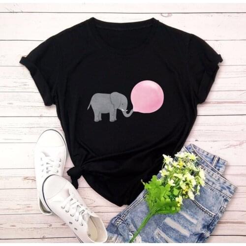 Plus Size 4XL 5XL Women T Shirt Cotton Summer Cute Cartoon Elephant Print Short Sleeve O-Neck Casual TShirts Tops Basic Tees