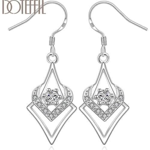 DOTEFFIL 925 Sterling Silver Heart Zircon Drop Earring For Women Wedding Engagement Party Fashion Charm Jewelry