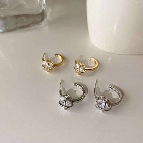 VSnow Delicate Love Heart Cubic Zircon Hoop Earring for Women Girls Trendy Gold Silver Color C Shape Earring Jewelry Pendientes