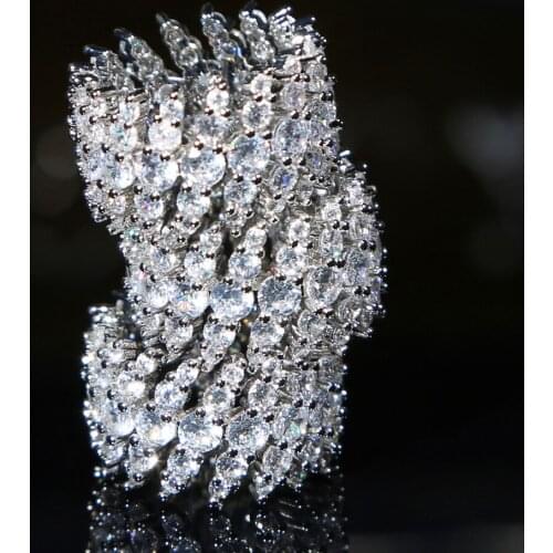 2021 Hip Hop Iced Out Bling 5A Clear Cubic Zirconia Wedding Engagement Band Full Finger Rings For Women Wedding Party Jewelry