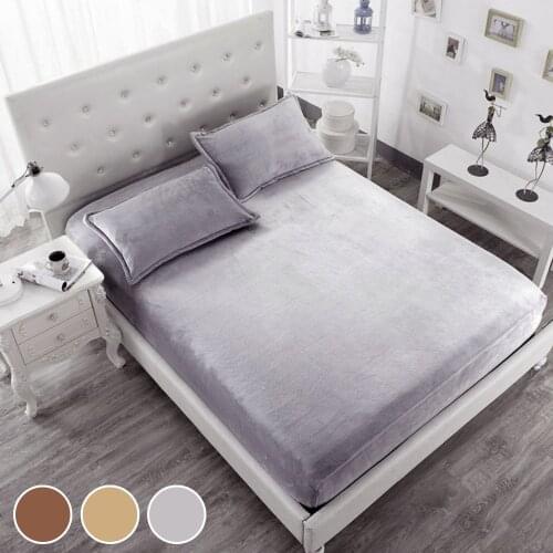 Winter Warm Coral Flannel Bedspread Flannel Thick Warming Bed Sheet Cover Super Soft Queen King Size Bed Sheet With Elastic Band