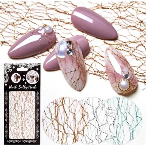 1pc 3D Mesh Nail Sticker Gold Silver Net Line Tape on Nails Holo Adhesive Silk Foil Nail Art Decorations Decal Polish Tip