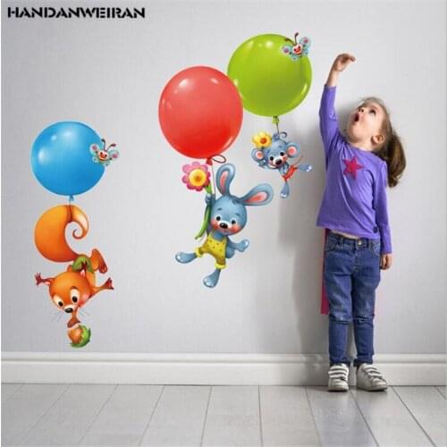 1PCS Squirrel Rabbit Balloon Wall Sticker Family Childrens Room Kindergarten Home Decoration Stickers Mural PVC 45*60CM