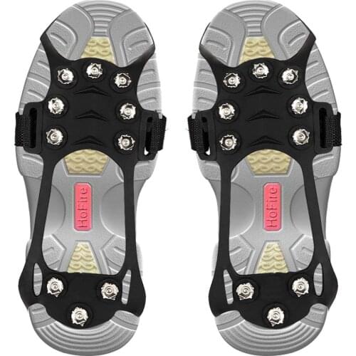 New 10 Stud Manganese Steel Ice Gripper Spikes for Shoe Anti Slip Climbing Snow Crampons Cleats Chain Claws Grips Boots Cover