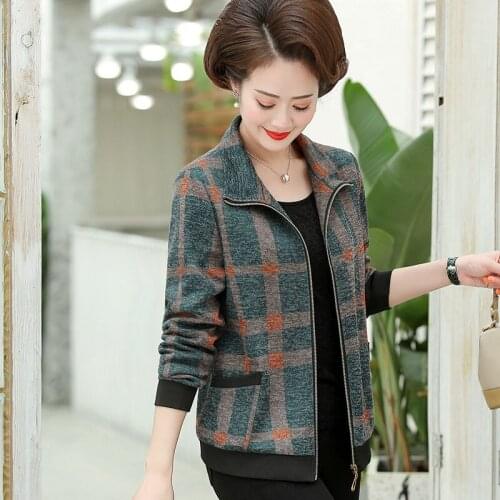 2021 Women Spring Autumn Short Coats Lady Fashion Turn Down Collar Long Sleeve Jackets Middle Aged Mother Printed Outwear W524