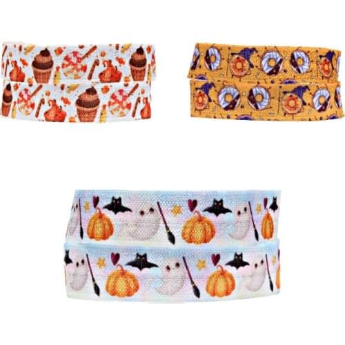 50 yards/lot) Hot sale 5/8" pumpkin and ghost printed foe elastic