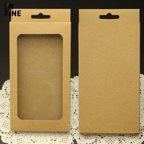 500pcs Wholesale kraft Cell Phone Case packaging boxes,mobile phone cover packaging Kraft boxes with plastic window jewelry pack