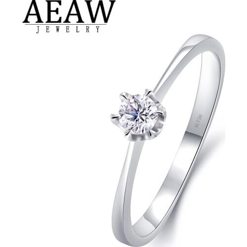AEAW 0.1carat 3.0mm Round Moissanite Engagement Ring 18k White Gold DF Colour