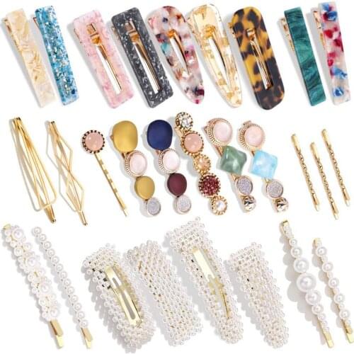 Acrylic Resin Hair Clips Handmade Hair Clips Marble Alligator Clips Geometric Crystal Hairpins Elegant Hair Accessories