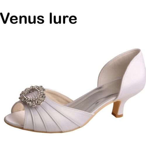 Custom Handmade Low Heel White Shoes to Wear to a Wedding Peep Toe Satin Pumps