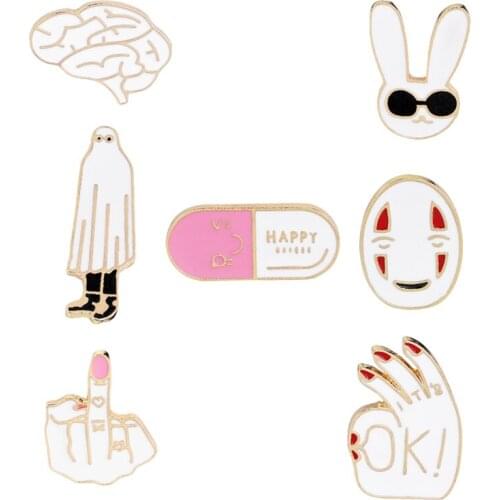 Pill shape Pins And Brooches mask OK funk raincoats people pin brain rabbit enamel Brooch ghost badge pins for address hat gift