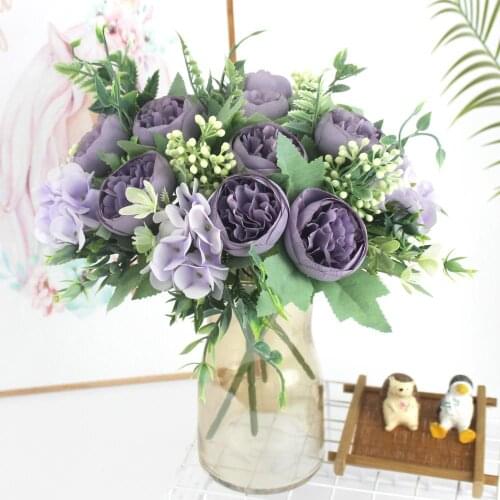 1 Bundle Silk Peony Bouquet Home Decoration Accessories Wedding Party Scrapbook Fake Plants Diy Pompons Artificial Roses Flowers