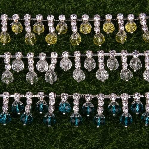 1 yard 2.3 cm Tassel Pendant Beads Crystal Rhinestones Chain Trims for Costume Bags Hats Wedding Dress Appliques Sewing Handmade