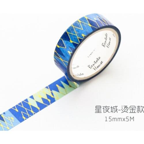 15mm*5M Fresh Golden Line Blue Diamond Paper Decorative Tape Sticker Notebook Album Decoration