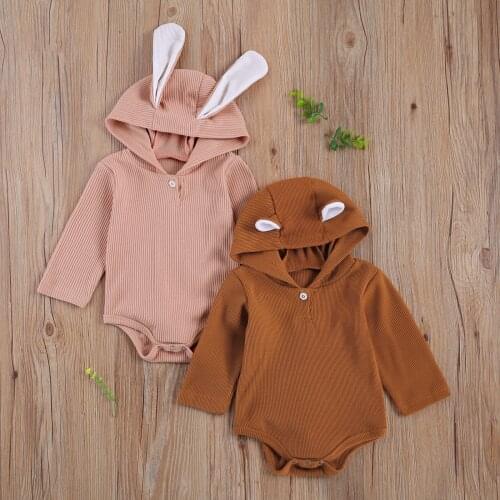 Childrens Romper, Kids Hooded Animal Ear Suit Detachable Plush Ball Tail Button Crotch One-piece Garment for Toddlers