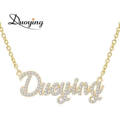 Duoying Custom Name Necklace, Sparkling Cut Carrie Style Custom Name Necklaces Personalized Nameplate Necklace Christmas Gifts