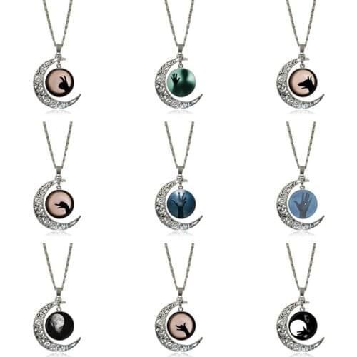 EJ Glaze Fashion Necklace Handmade Moon Shape Choker Necklace Jewelry Multi Designs For Women Men Party Moon Hand Shadow
