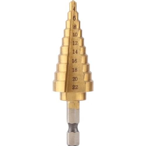 GGATC 1pc 4-22mm High Speed Steel Titanium Coated Step Drill Bit Hole Cutter Hex Shank Power Tools