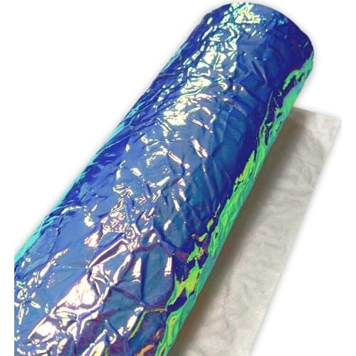 Crumpled Design PU Pattern Embossed Holographic Dichroic Metallic Faux Leather Fabric Sheet for Bag/Handbag