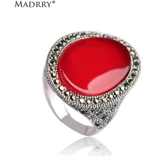 Madrry Classic Round Shape Finger Rings Turkish Resin Crystal Big Ring Women Men Anniversary Gifts Special Design Bague Femme