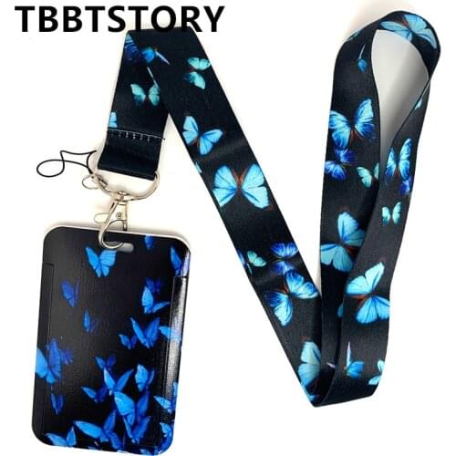 Beauty Blue Butterfly Neck Strap Keychain Lanyard for Keys USB Gym ID Card Badge Holder Mobile Phone Straps Hang Rope Lanyards