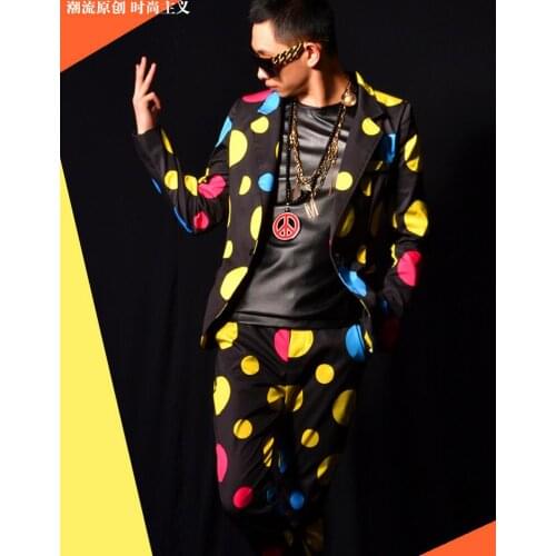M-4xl 2020 Mens Suits Fashion New Gd Color Wave Point Suit Coat Singer Stage Costumes Pus Size Performance Clothing