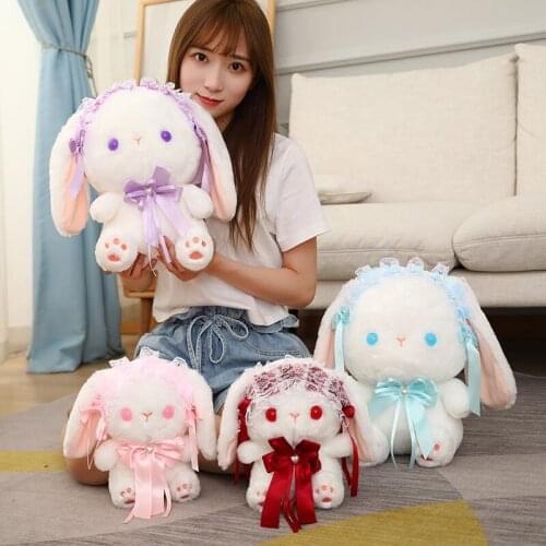 Kawaii Lapin Loli Long-eared Rabbit Lace Rabbit Plush Stuffed Animal Doll Girlfriend Birthday Gift Baby Comfortable Handmade Gif