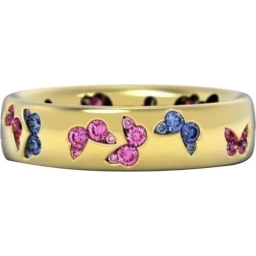 Fashion Creative Butterfly Colorful Wedding Rings for Women Elegant Multicolor Zircon Glamour Ring Jewelry Girl Gift