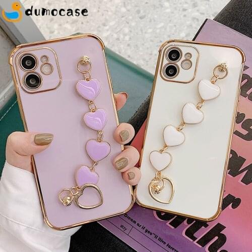 Love Heart Bracelets Chain Electroplated Soft Phone Case For IPhone 11 Pro Max XR XS Max 7 8 Plus X For IPhone 12 Pro Max Cases