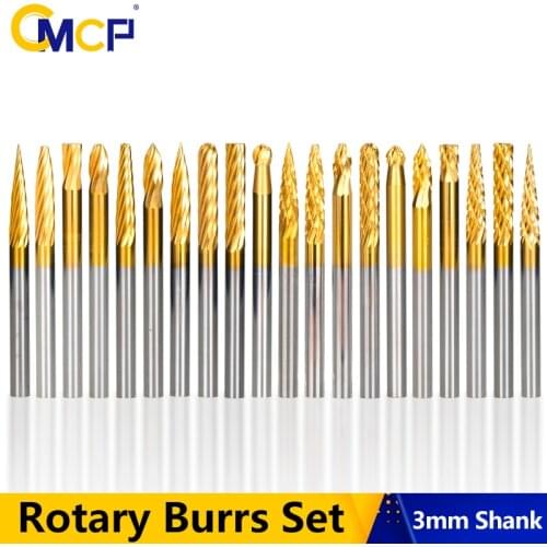 CMCP Rotary Burrs Set 3mm Shank HSS Routing Router Drill Bit for Dremel Carbide Rotary Burrs Tools Bur Metal Grinding Head Set