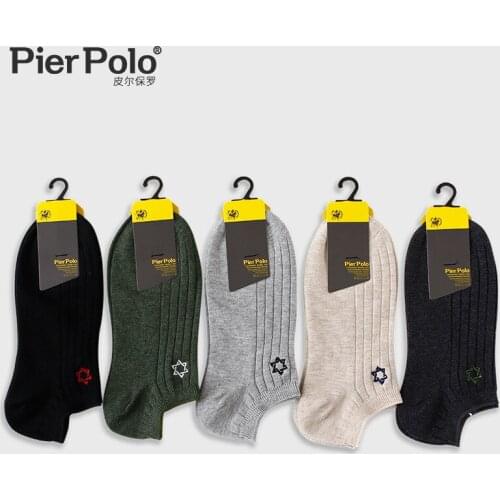 5 Pairs/Lot Brand PIER POLO Summer Invisible Mens Ankle Socks Casual Combed Cotton Socks Slippers Embroidery Short Male Socks